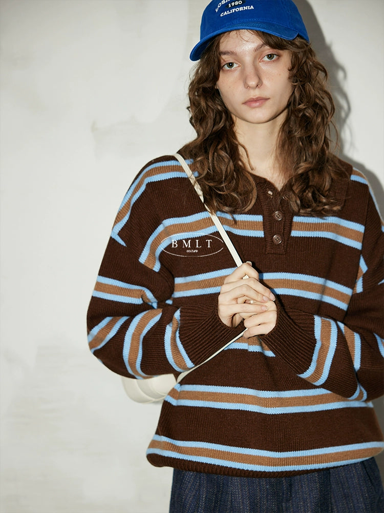 Mocha Stripe Knit Polo BMKP0269