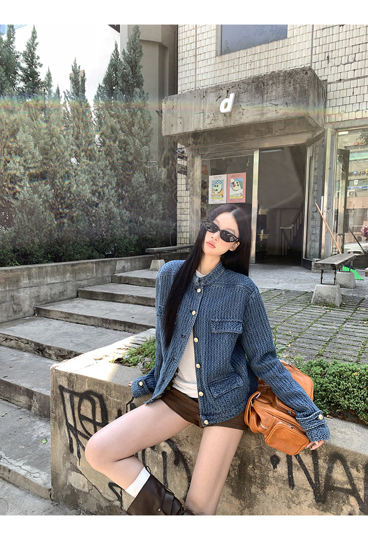 Indigo Waffle Texture Jacket HRGTJ0265