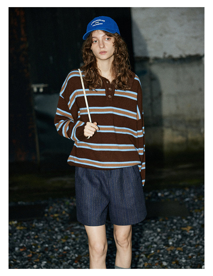 Mocha Stripe Knit Polo BMKP0269