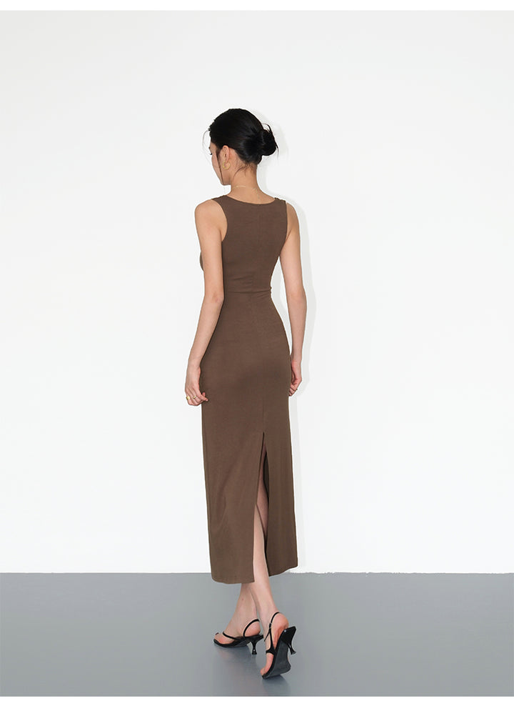 Draped Neckline Knit Maxi Dress NHMD0191