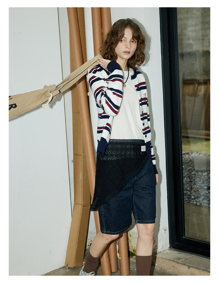 Navy Stripe Knit Cardigan BMKC0272