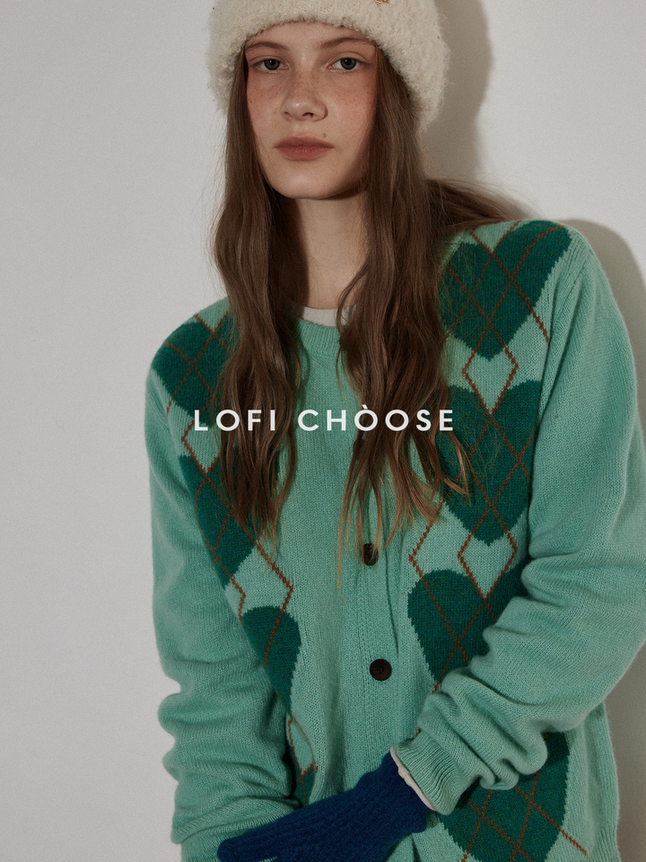 Argyle Heart Knit Cardigan LCAC0279