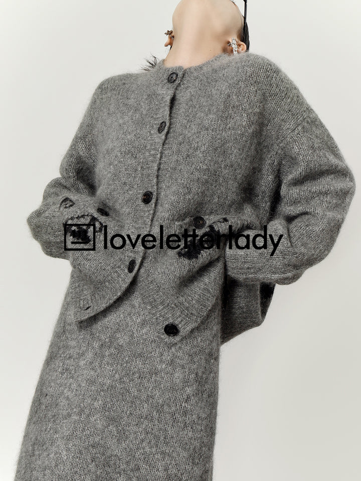 Cozy Knitted Cherry Cardigan Skirt Set LLCS0039