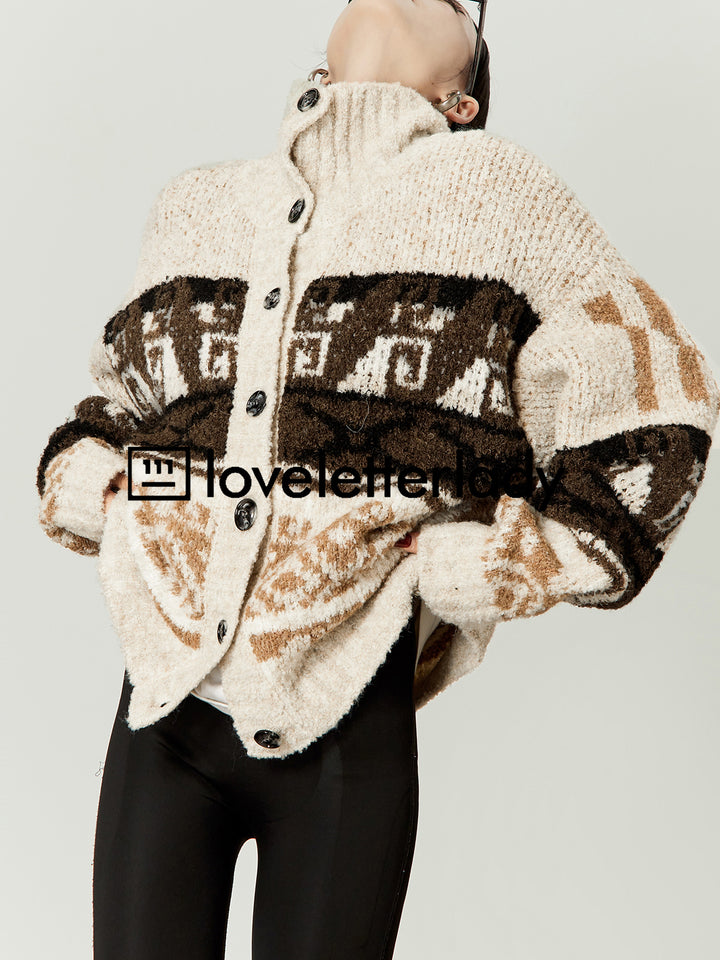 Tribal Pattern Wool Cardigan LLWC0020