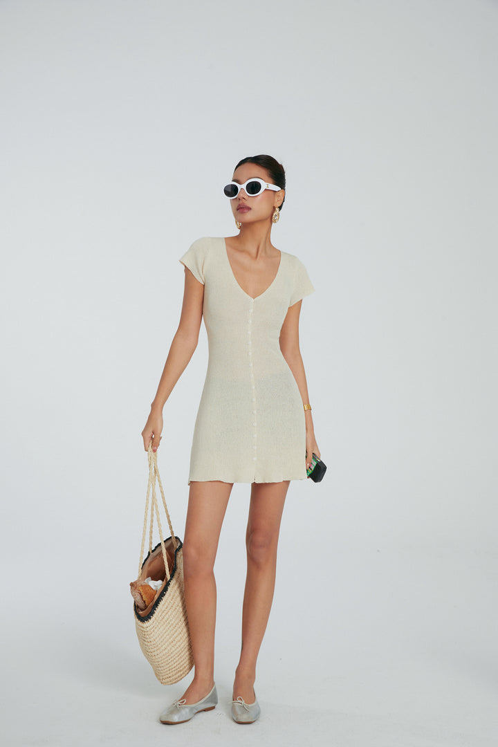 SoftEase Ribbed V-Neck Mini Dress DGMD0196