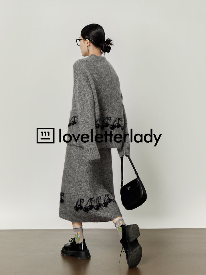 Cozy Knitted Cherry Cardigan Skirt Set LLCS0039