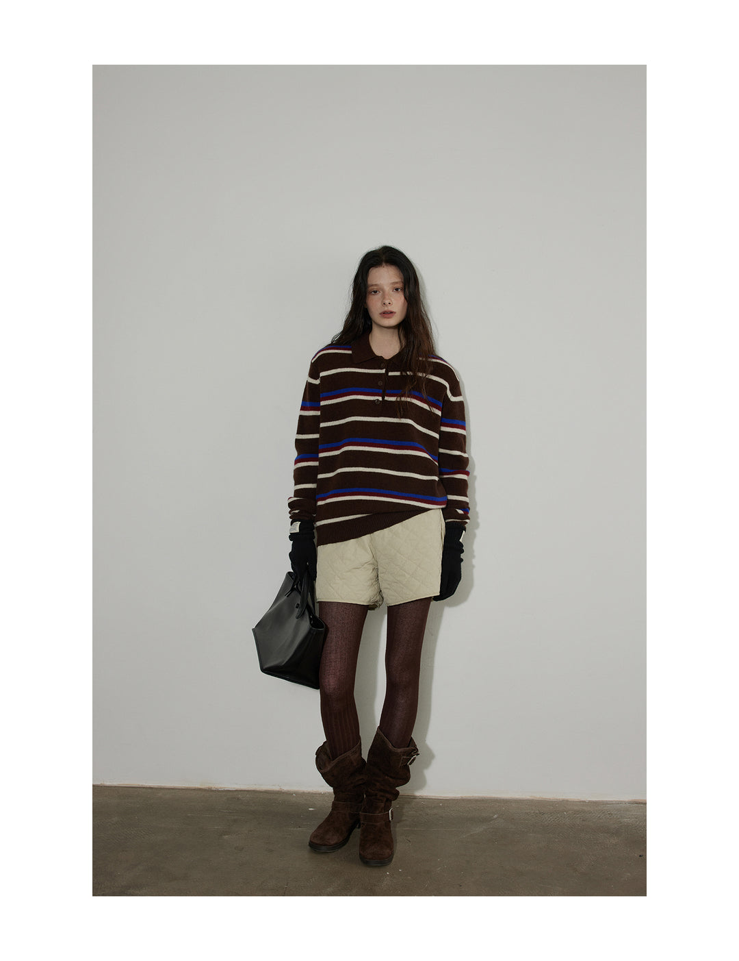Cocoa Stripe Polo Knit LCPK0292