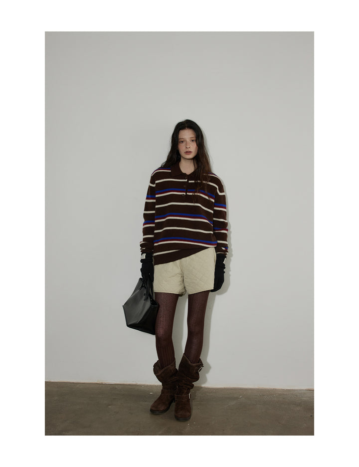 Cocoa Stripe Polo Knit LCPK0292
