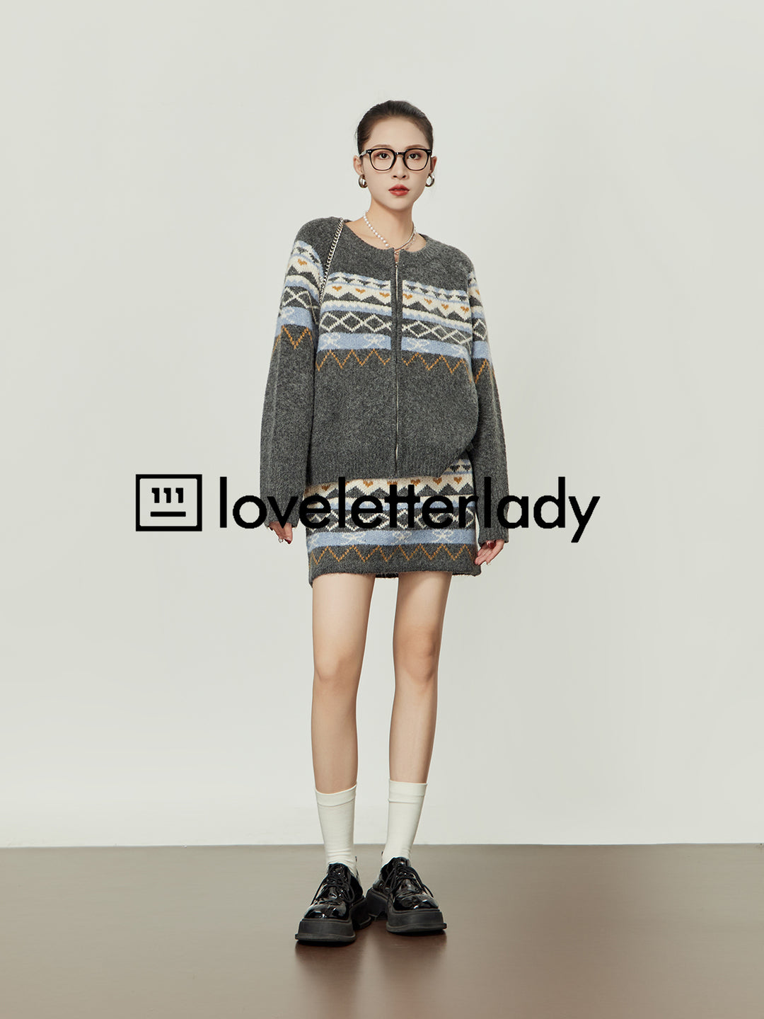 Fair Isle Knit Sweater Skirt Set LLKS0095