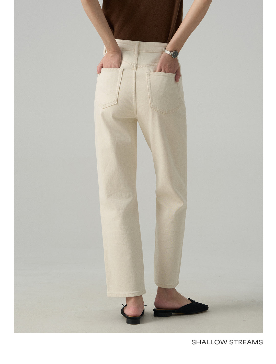 Slim White Cropped Jeans Baguette Pipe Pants SSSP0050