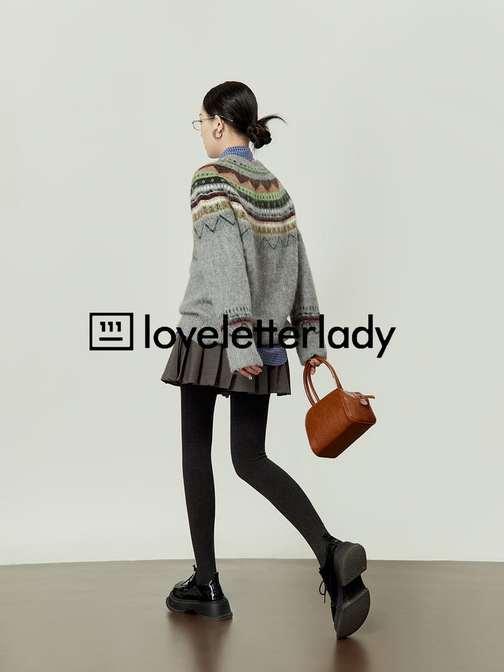 Round Neck Pullover Jacquard Striped Sweater LLRS0094
