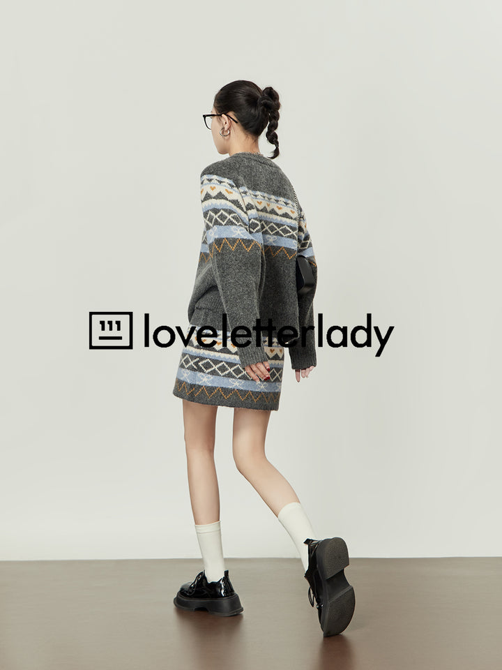 Fair Isle Knit Sweater Skirt Set LLKS0095