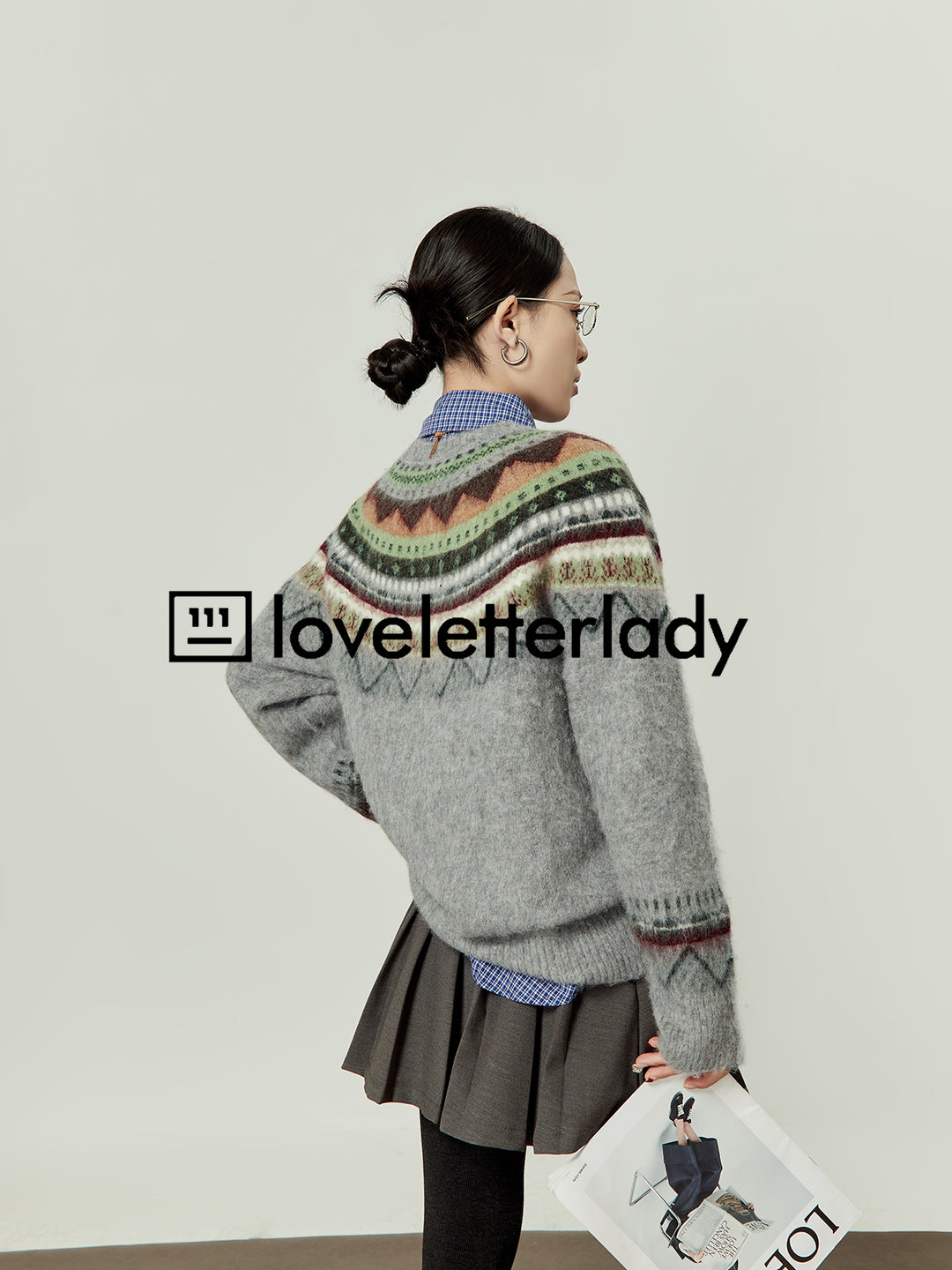 Round Neck Pullover Jacquard Striped Sweater LLRS0094