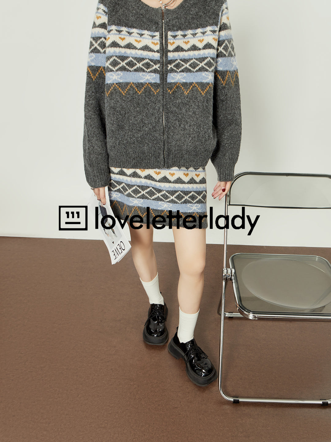 Fair Isle Knit Sweater Skirt Set LLKS0095