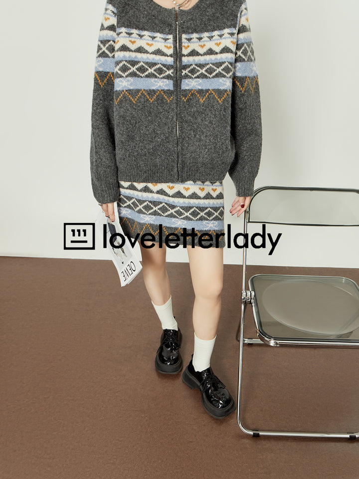 Fair Isle Knit Sweater Skirt Set LLKS0095