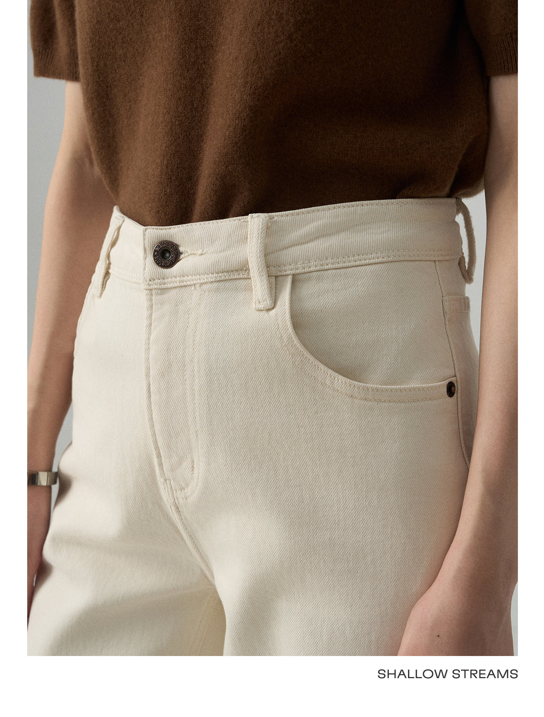 Slim White Cropped Jeans Baguette Pipe Pants SSSP0050