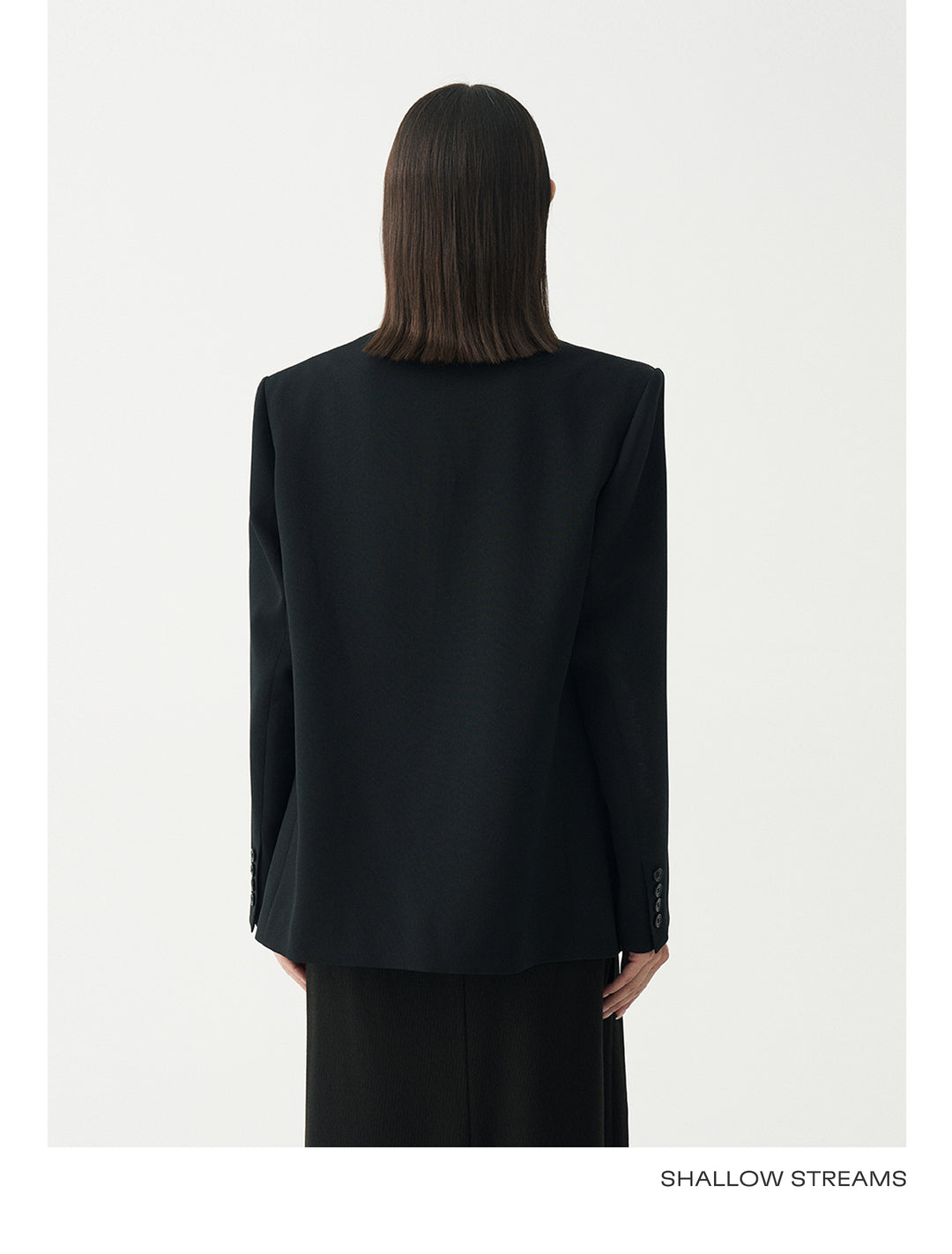 Minimalist Black Casual Collarless Blazer SSCB0059
