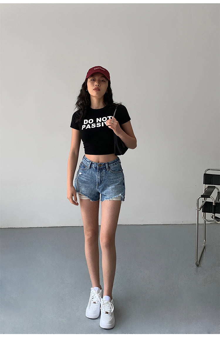 FrayEdge High Waist Denim Shorts NHDS0229