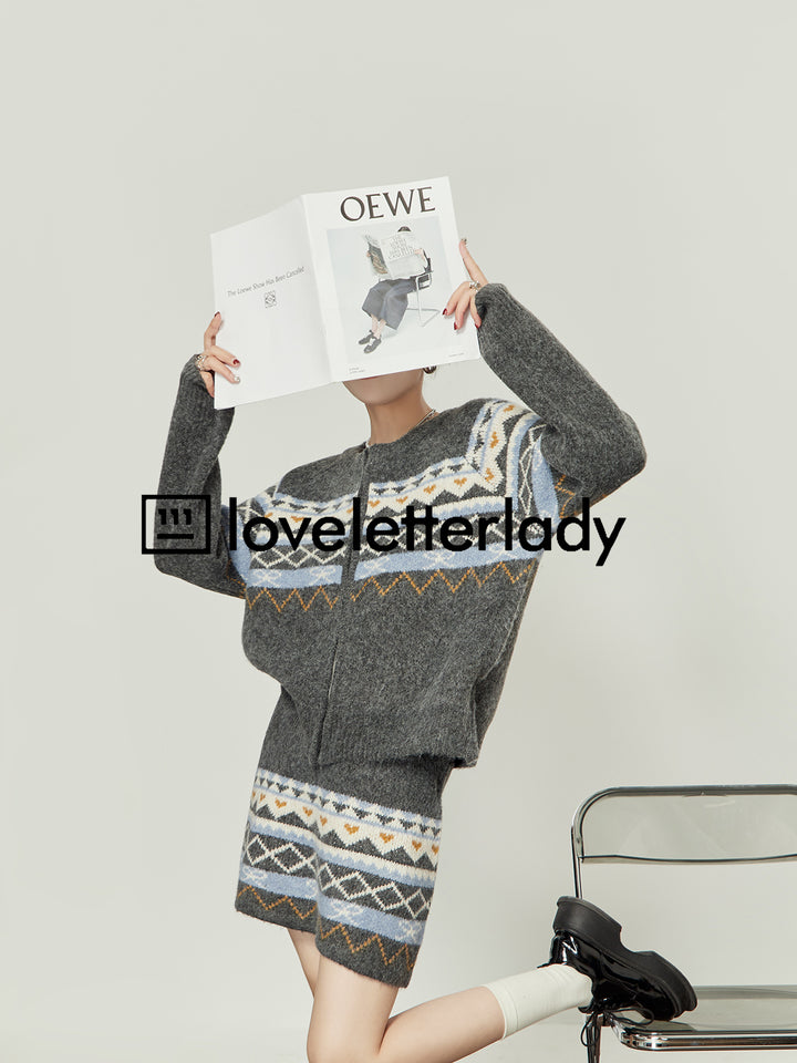 Fair Isle Knit Sweater Skirt Set LLKS0095