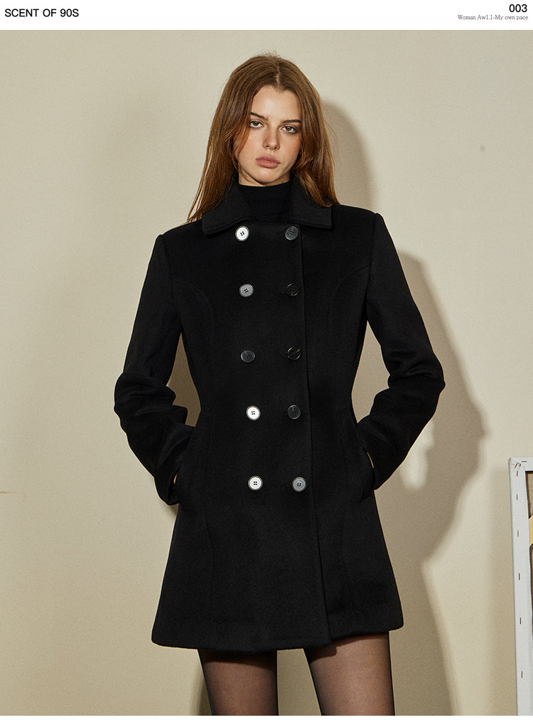 Classic Black Wool Tweed Coat SCTC0074