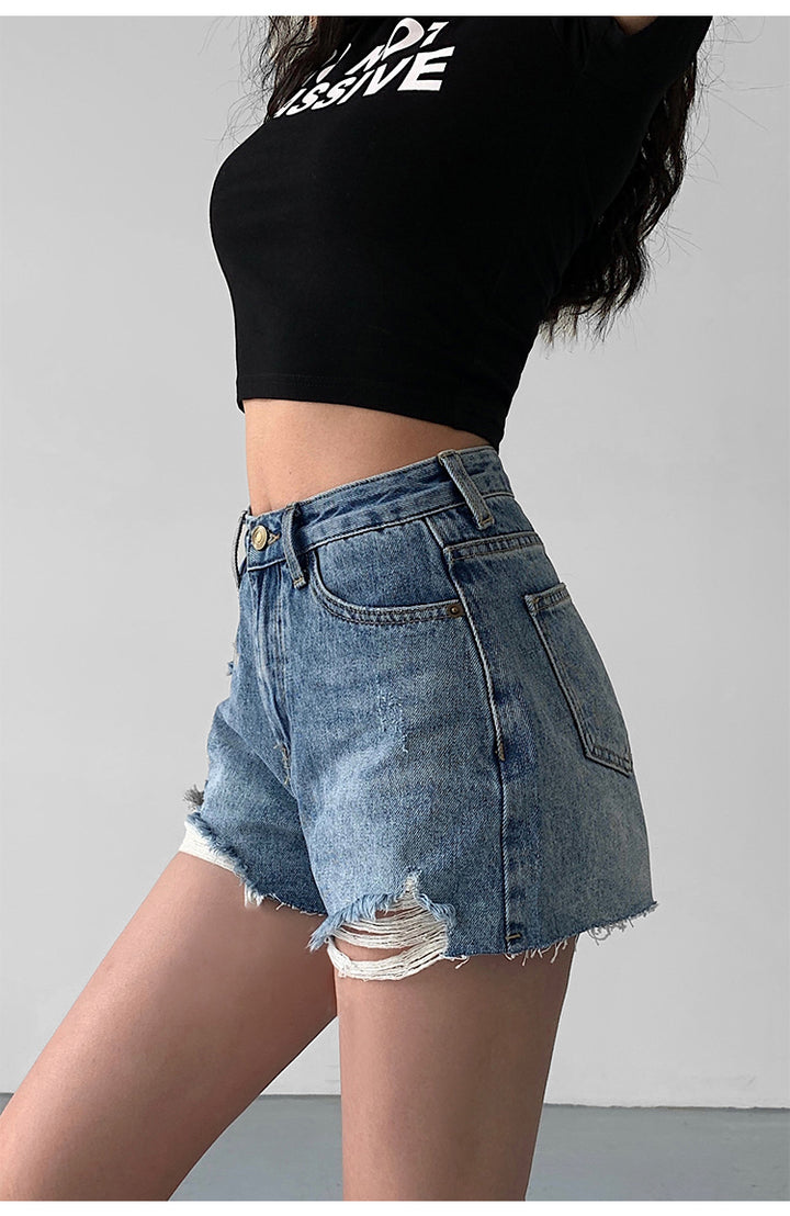 FrayEdge High Waist Denim Shorts NHDS0229