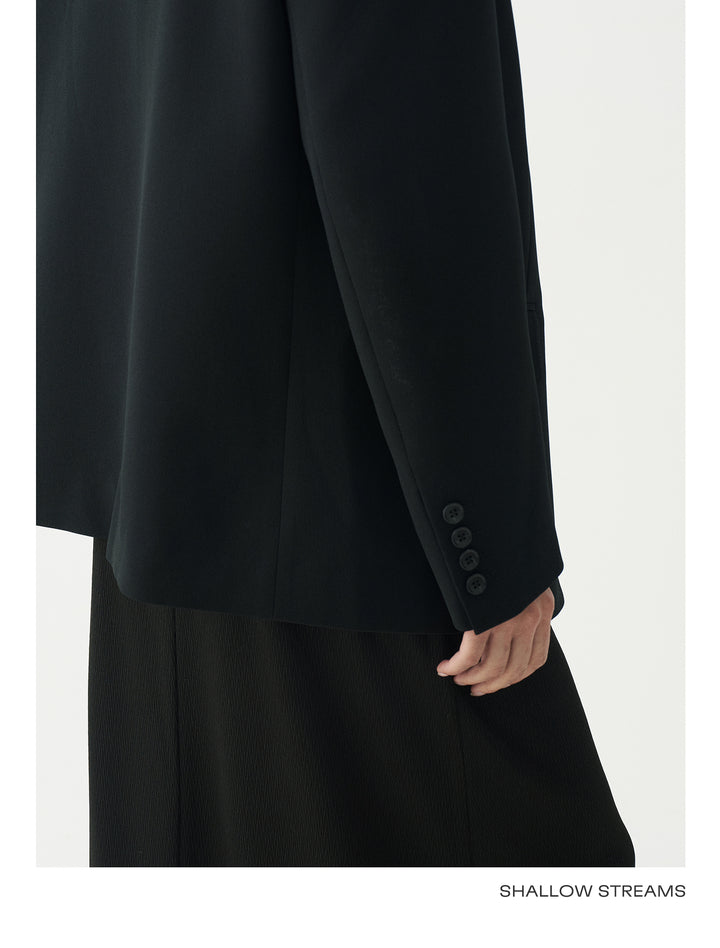 Minimalist Black Casual Collarless Blazer SSCB0059