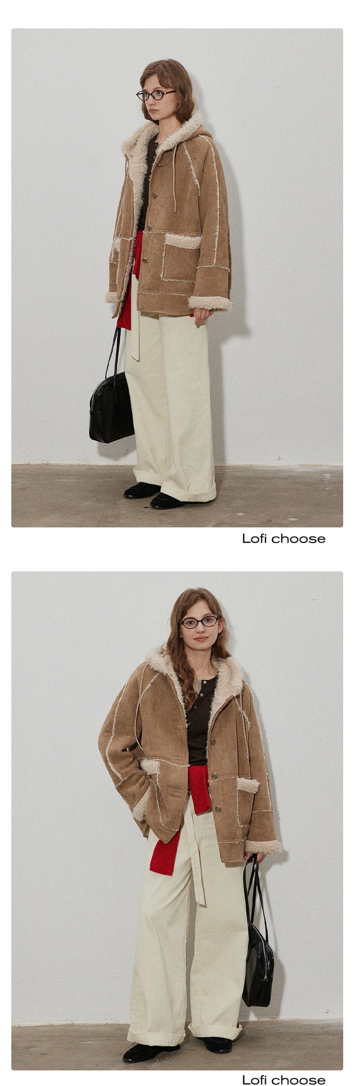 Classic Sherpa-Lined Suede Hooded Coat LCSJ0065
