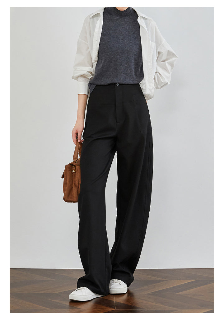High-Waisted Curved Black Suit Pants FAHP0032