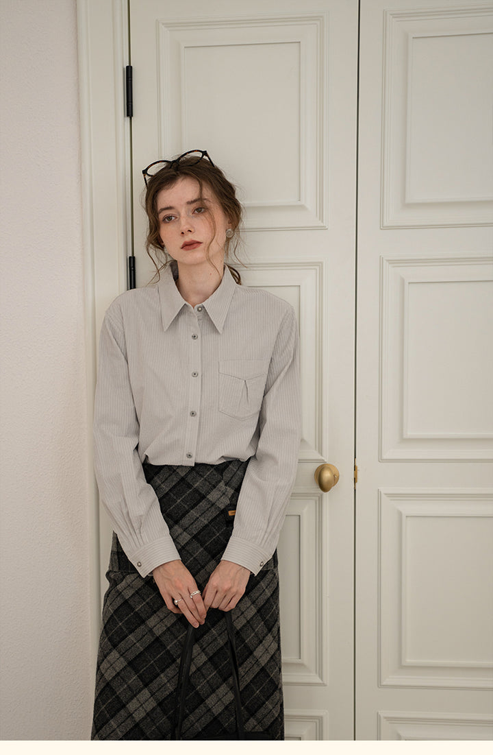 Vintage Cotton Striped Shirt with Classic Collar DASS0103