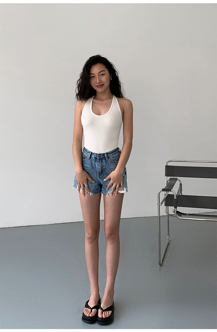 FrayEdge High Waist Denim Shorts NHDS0229