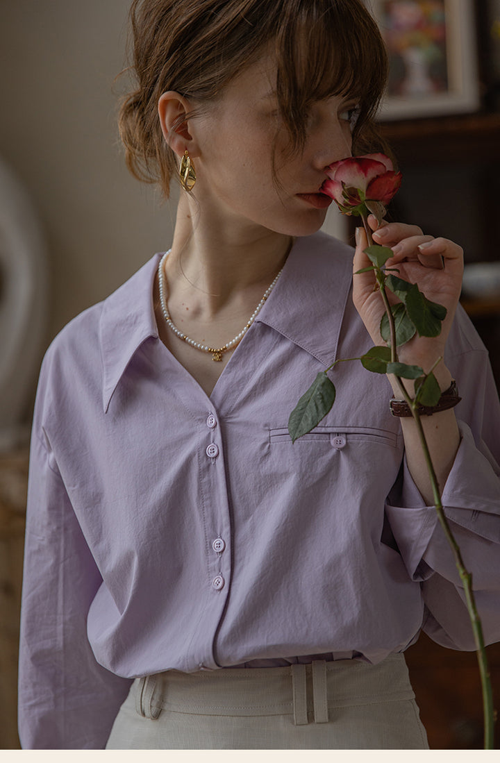 Classic Two-Tone Cotton V-Collar Shirt DACS0111