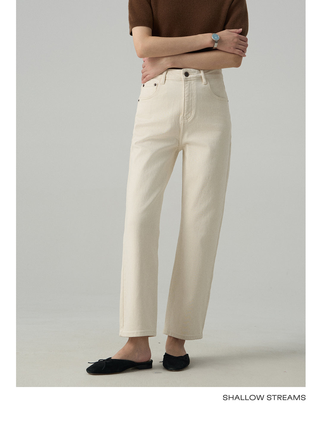 Slim White Cropped Jeans Baguette Pipe Pants SSSP0050