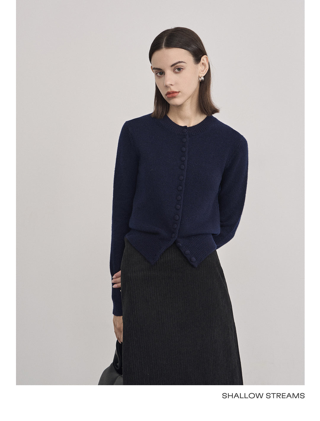 Wool Button-Up Crew Neck Cardigan SSWC0046
