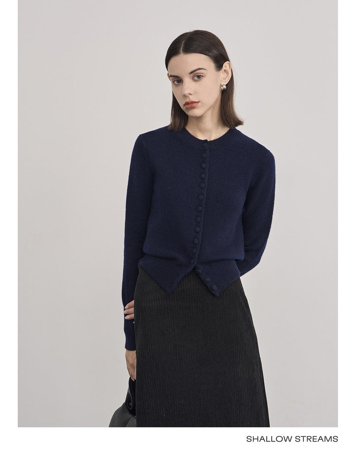 Wool Button-Up Crew Neck Cardigan SSWC0046