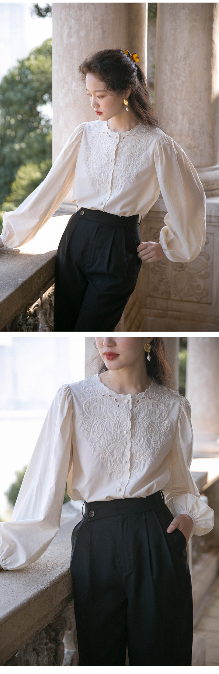 Vintage Embroidered Cotton Blend Blouse DACB0121