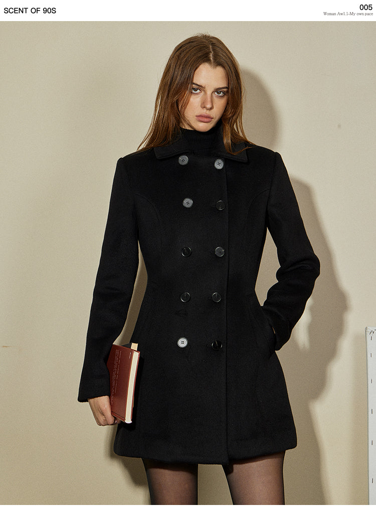 Classic Black Wool Tweed Coat SCTC0074