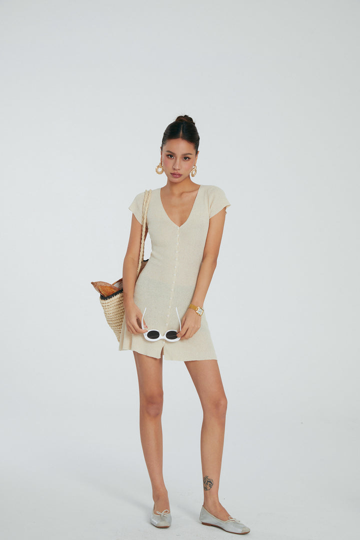 SoftEase Ribbed V-Neck Mini Dress DGMD0196