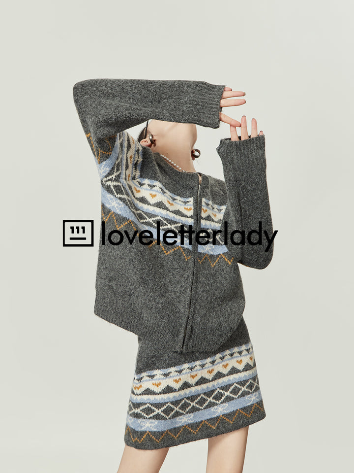 Fair Isle Knit Sweater Skirt Set LLKS0095