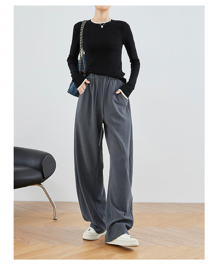 Linen Gray & Black High-Waisted Comfort Pants FAHP0028