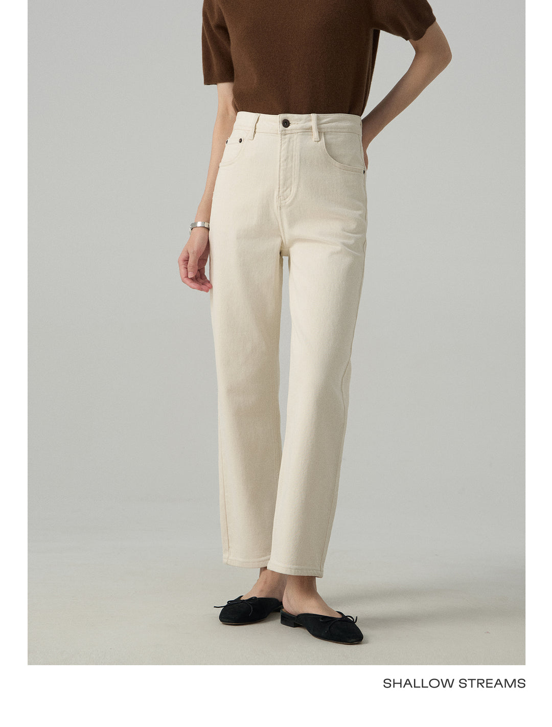 Slim White Cropped Jeans Baguette Pipe Pants SSSP0050