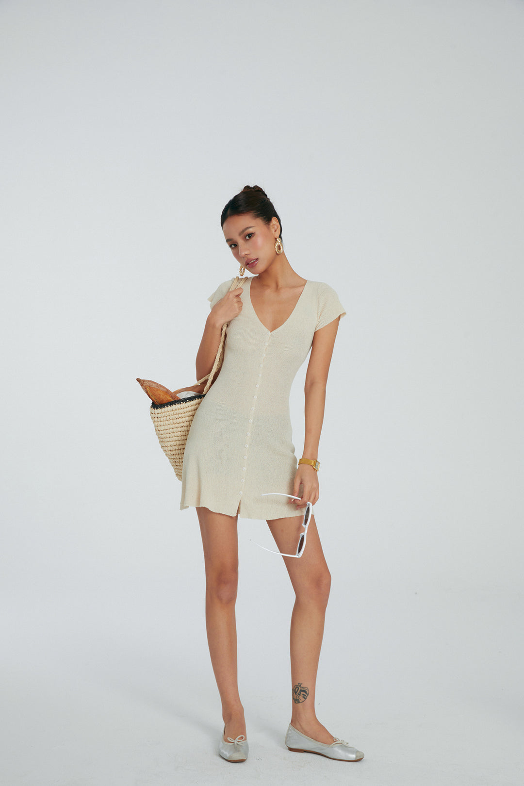 SoftEase Ribbed V-Neck Mini Dress DGMD0196