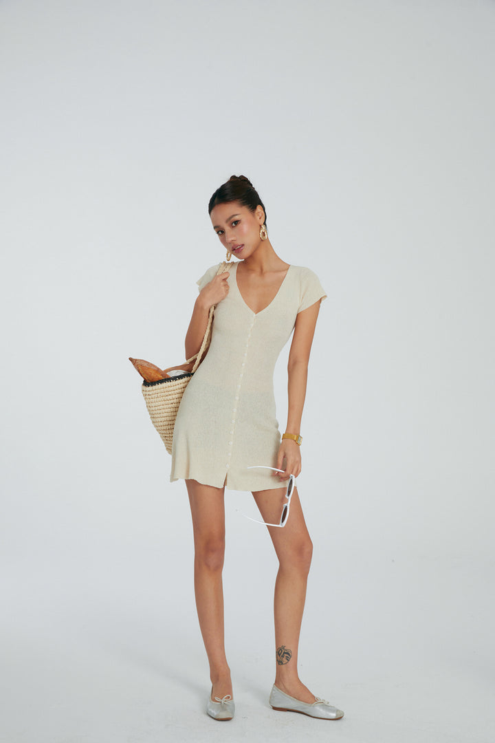 SoftEase Ribbed V-Neck Mini Dress DGMD0196