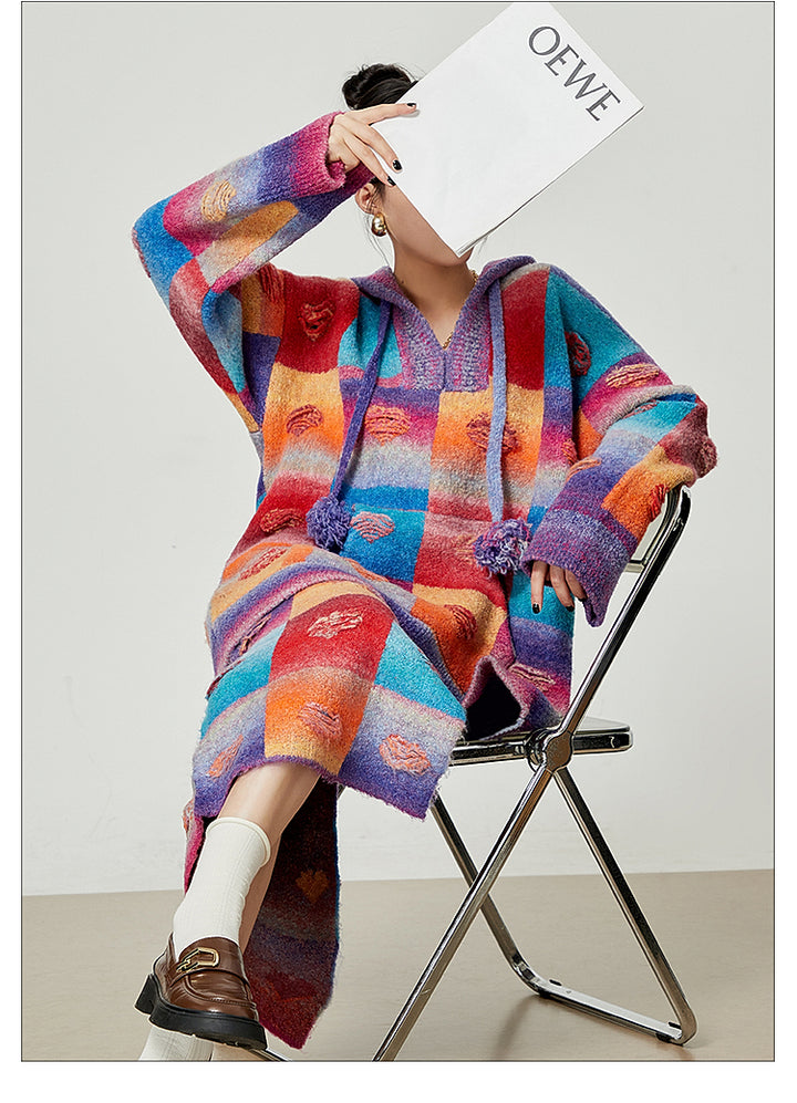 Rainbow Heart Knit Hoodie and Skirt Set LLKS0093