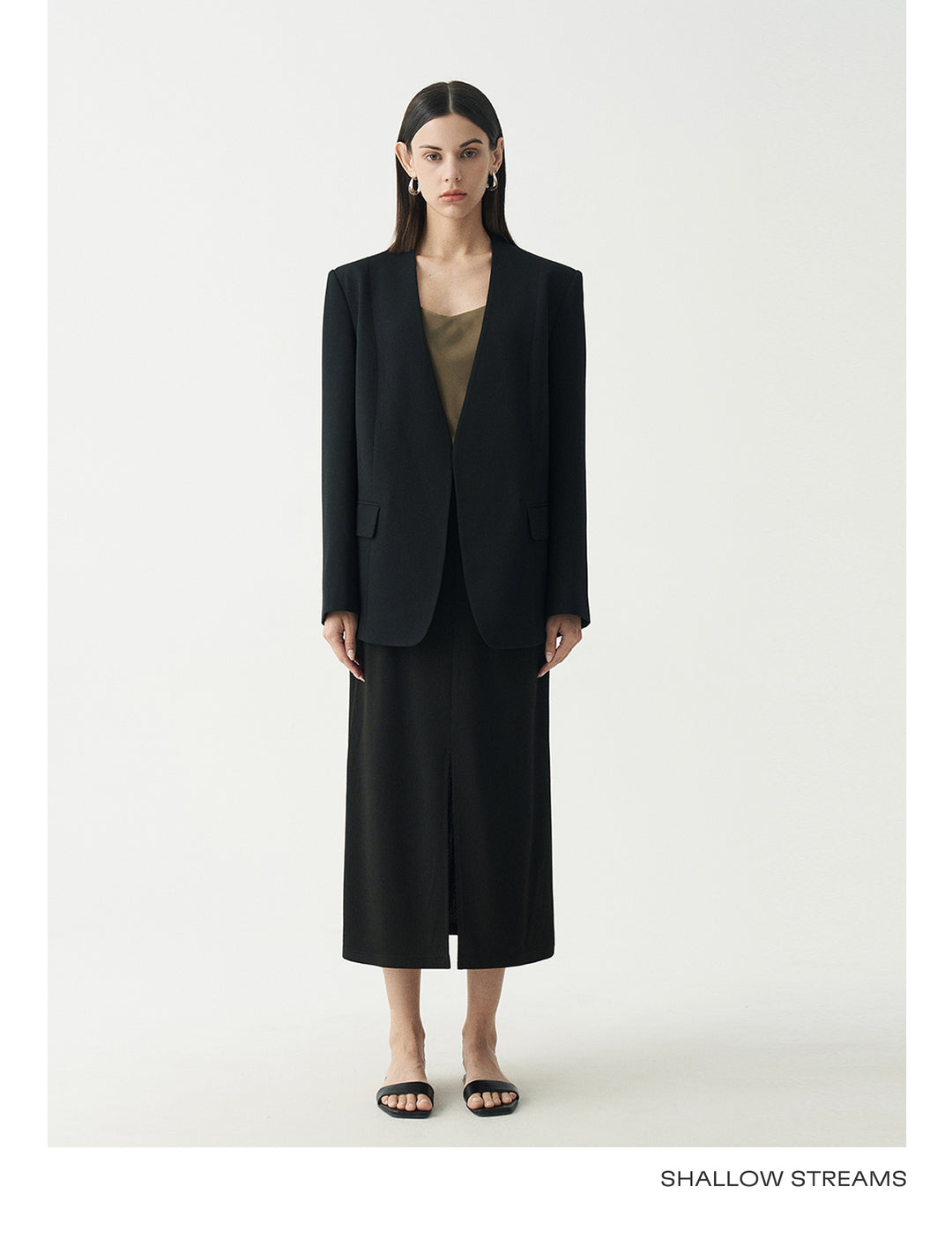 Minimalist Black Casual Collarless Blazer SSCB0059