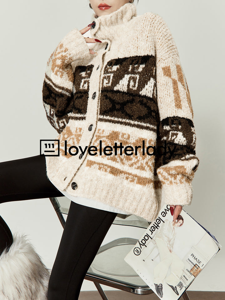 Tribal Pattern Wool Cardigan LLWC0020