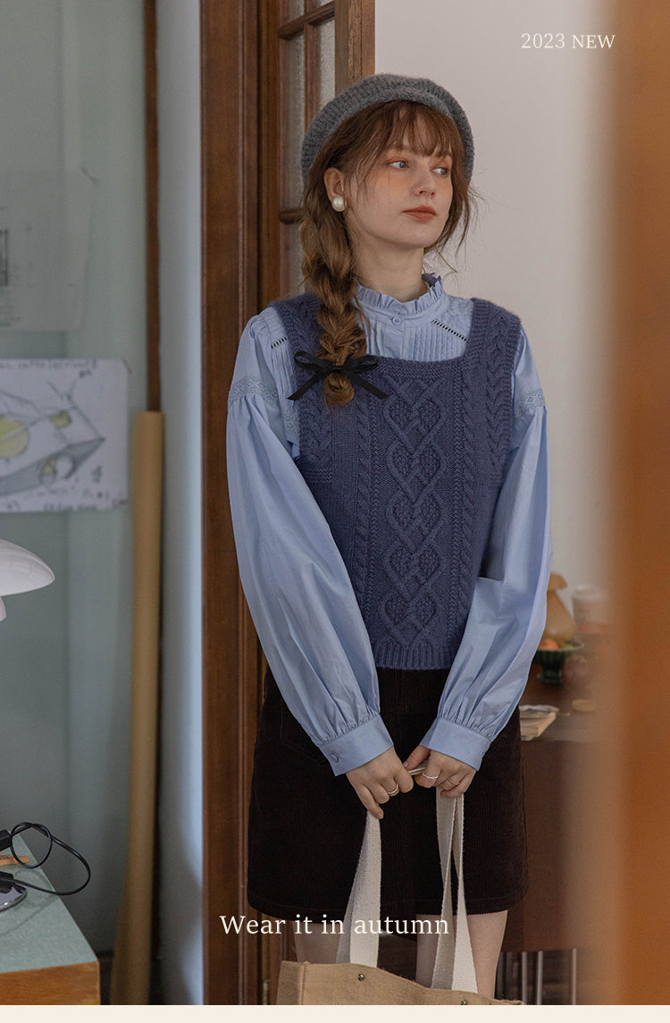 Reversible Cable Knit Wool Sweater Vest DAKV0122