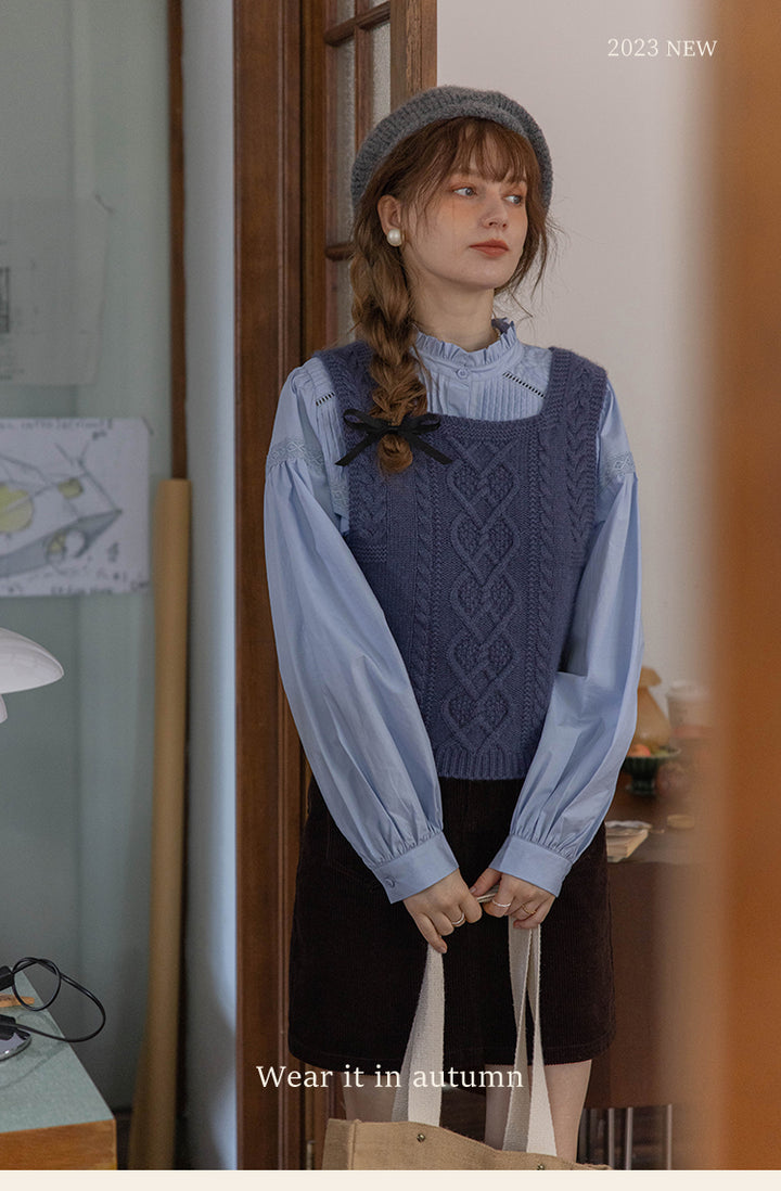 Reversible Cable Knit Wool Sweater Vest DAKV0122