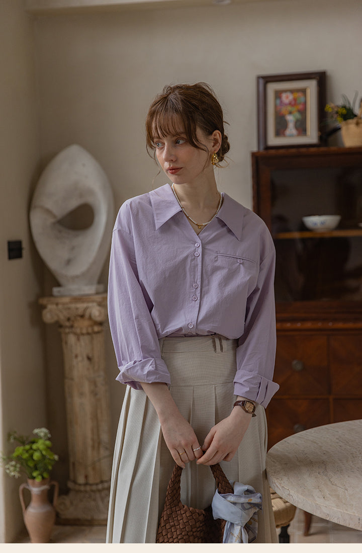 Classic Two-Tone Cotton V-Collar Shirt DACS0111