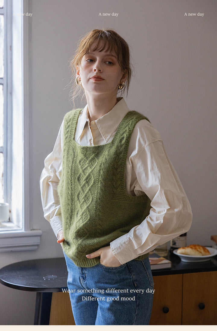 Reversible Cable Knit Wool Sweater Vest DAKV0122