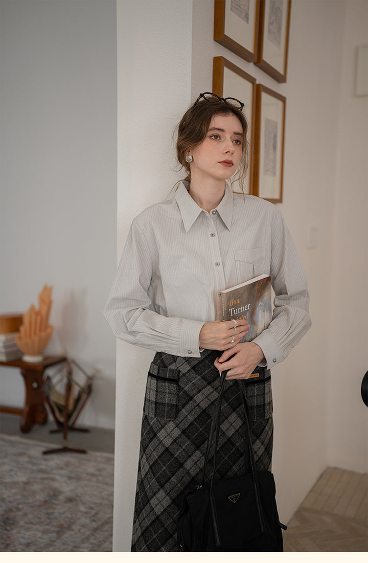 Vintage Cotton Striped Shirt with Classic Collar DASS0103